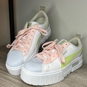 Puma Mayze Leather Trainers White Pink size 6 1/2
